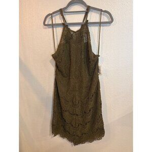 Free People Intimately Lace Mini Dress Women Med Army Green Halter Boho 44977346